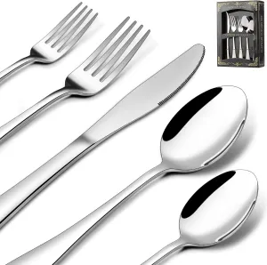 40-Piece Silverware Set for 8, Stainless Steel Flatware Cutlery, Kitchen Tableware, Utensil Set for Home and Restaurant, Knives, Forks, Spoons, Mirror Polished, Dishwasher Safe