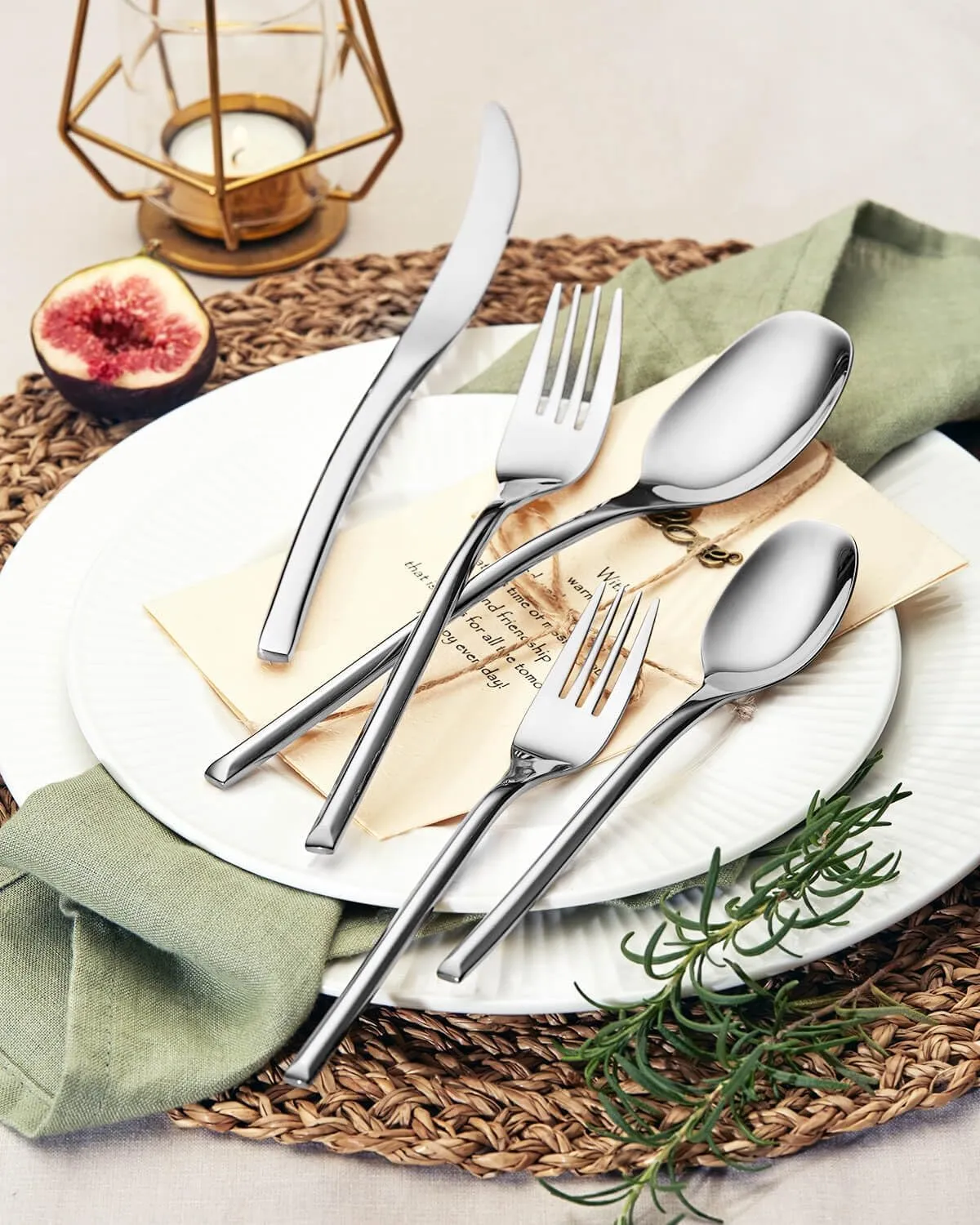 40-Piece Silverware Set for 8,Modern 18/10 Stainless Steel Flatware Set,Luxury Cutlery Set,Unique Utensils Set for Restaurant,Spoons and Forks Set,Mirror Polished,Dishwasher Safe