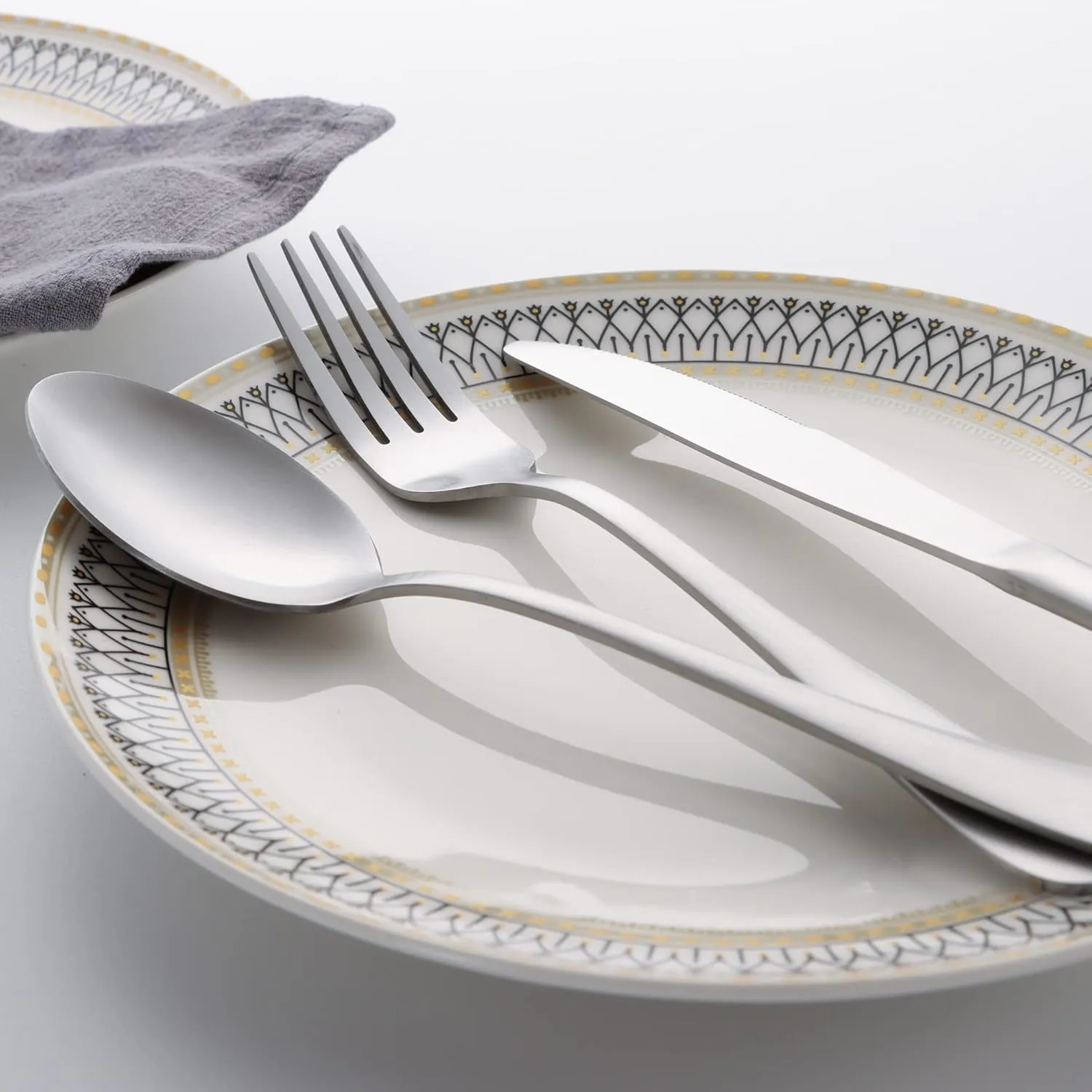 40 Piece Silverware Set, LIANYU Flatware Cutlery Set for 8, Include Knife Fork Spoon, Fancy Satin Finish Eating Utensils Tableware for Home Restaurant Party, Matte Finish, Dishwasher Safe