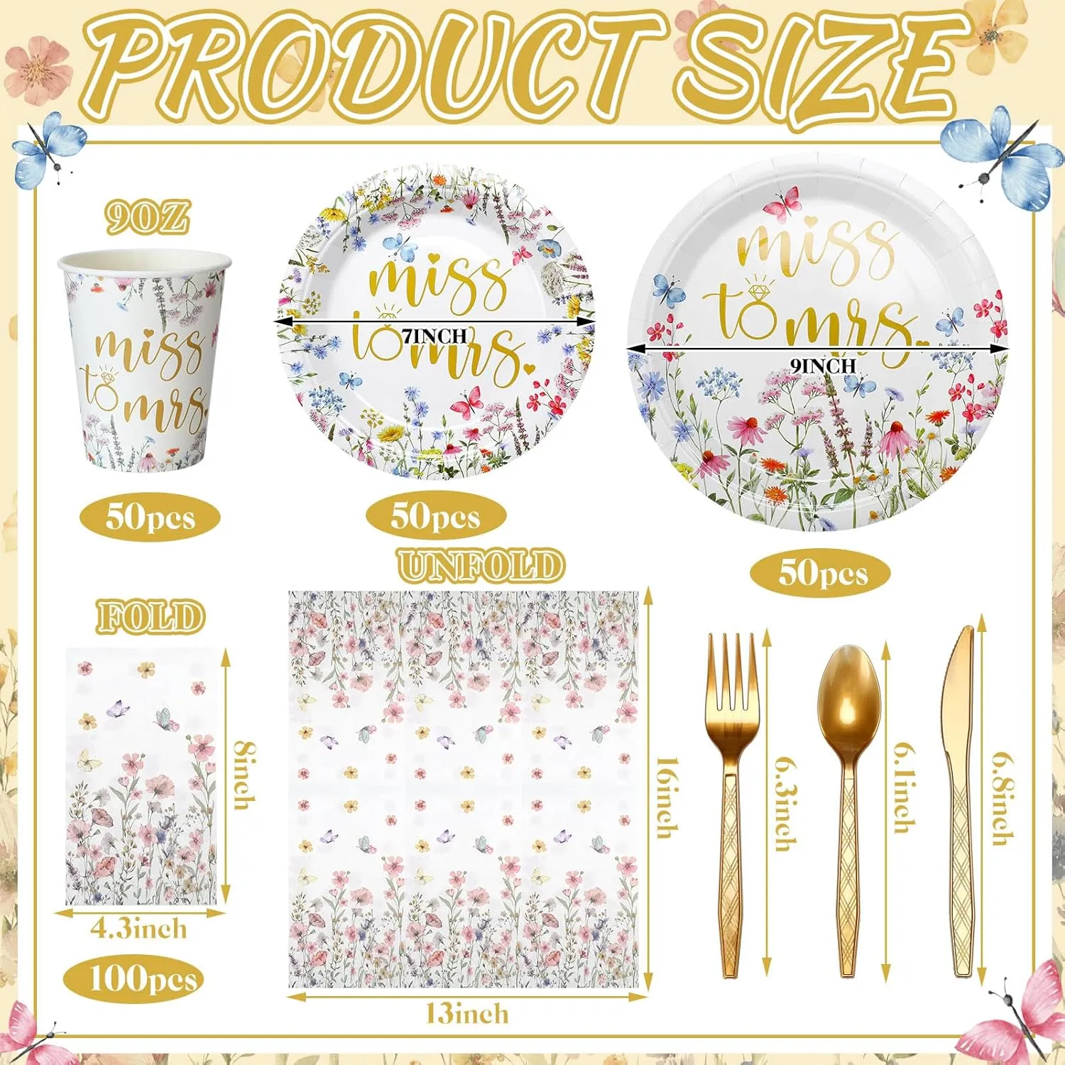 400 Pcs Miss to Mrs Plates and Napkins Sets Bridal Shower Disposable Dinnerware Wedding Party Supplies Spring Plates Baby Shower Party Decorations