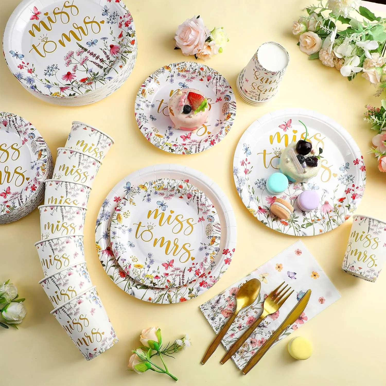 400 Pcs Miss to Mrs Plates and Napkins Sets Bridal Shower Disposable Dinnerware Wedding Party Supplies Spring Plates Baby Shower Party Decorations