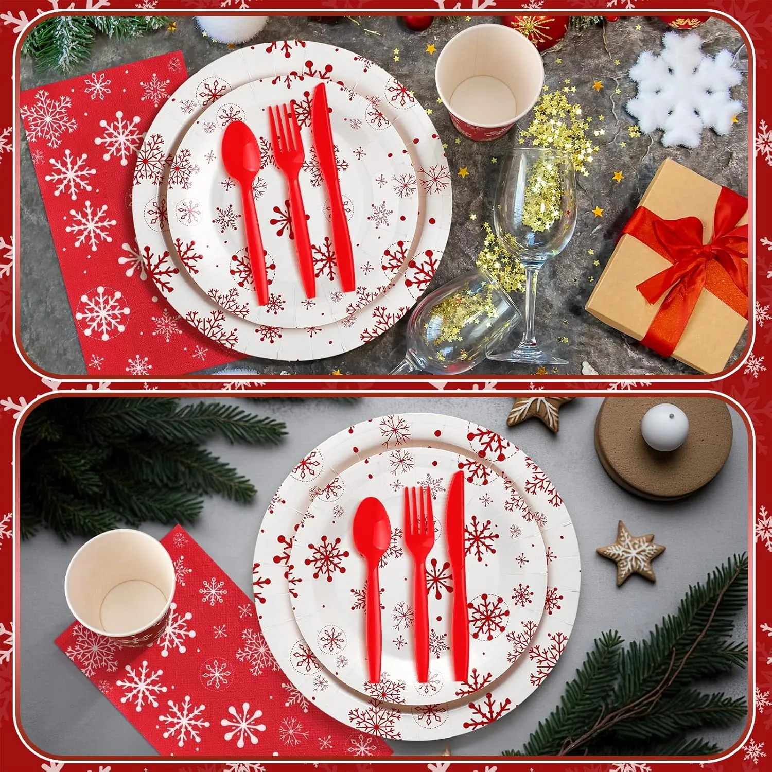 400 Pcs Snowflake Plates and Napkins for 50 Guests Bridal Shower Party Decorations Disposable Dinnerware Set Disposable Plates Napkins Cups Set for Summer Christmas Party Supplies