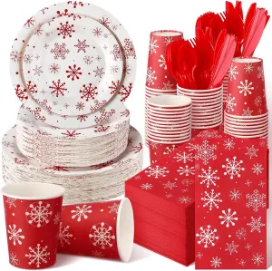 400 Pcs Snowflake Plates and Napkins for 50 Guests Bridal Shower Party Decorations Disposable Dinnerware Set Disposable Plates Napkins Cups Set for Summer Christmas Party Supplies