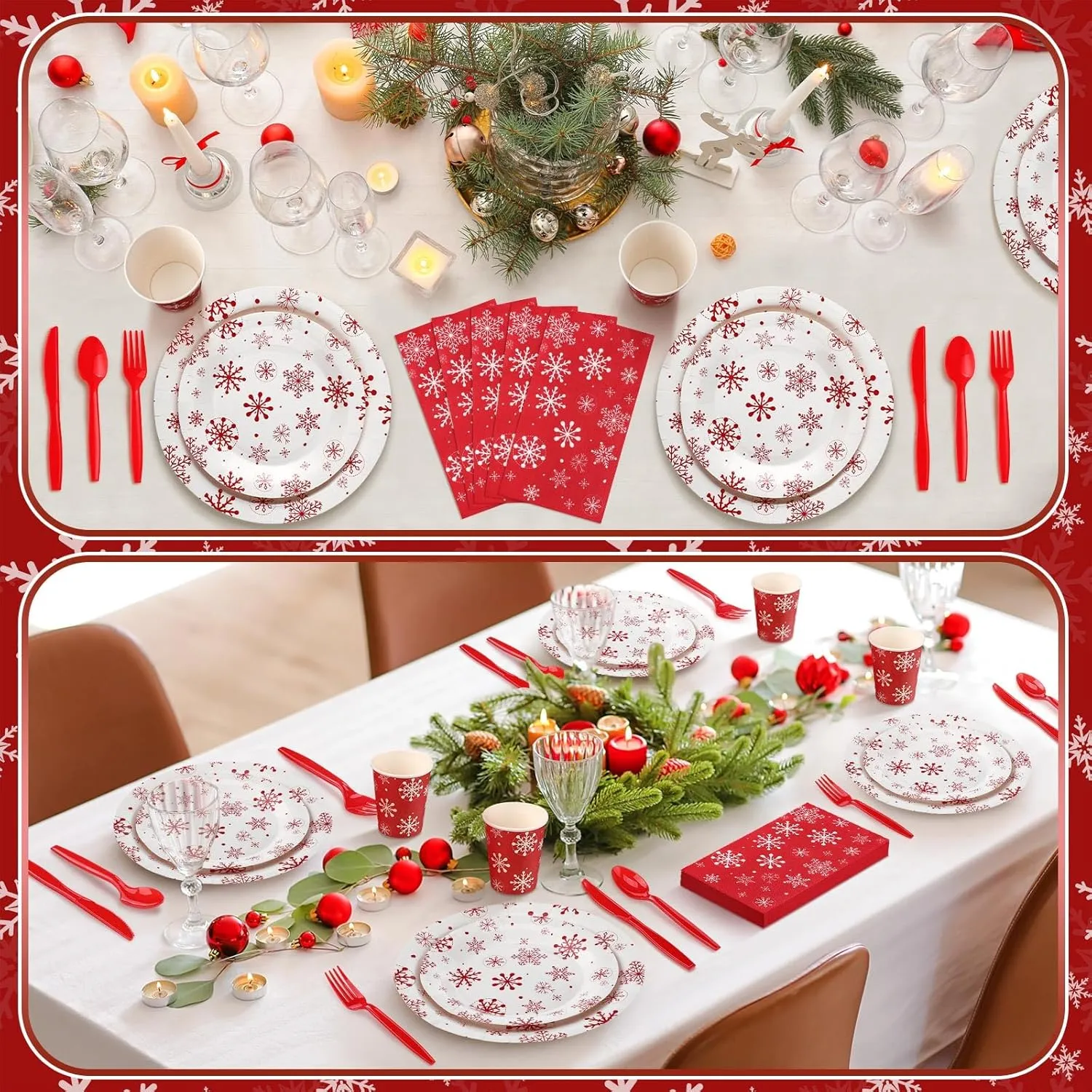 400 Pcs Snowflake Plates and Napkins for 50 Guests Bridal Shower Party Decorations Disposable Dinnerware Set Disposable Plates Napkins Cups Set for Summer Christmas Party Supplies