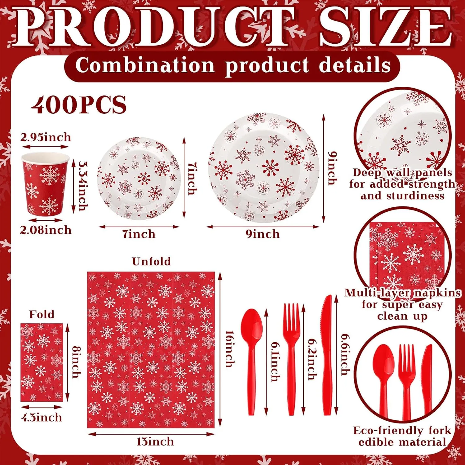 400 Pcs Snowflake Plates and Napkins for 50 Guests Bridal Shower Party Decorations Disposable Dinnerware Set Disposable Plates Napkins Cups Set for Summer Christmas Party Supplies