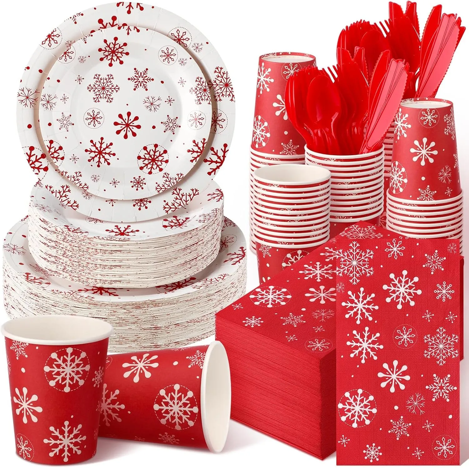 400 Pcs Snowflake Plates and Napkins for 50 Guests Bridal Shower Party Decorations Disposable Dinnerware Set Disposable Plates Napkins Cups Set for Summer Christmas Party Supplies