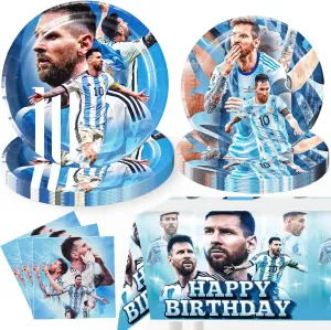 41pcs Happy Birthday Party Decorations Tableware Set for 10 Guests, includes 20pcs Paper Plates, 20pcs Napkins and 1pcs Tablecover, HD Birthday Party Supplies