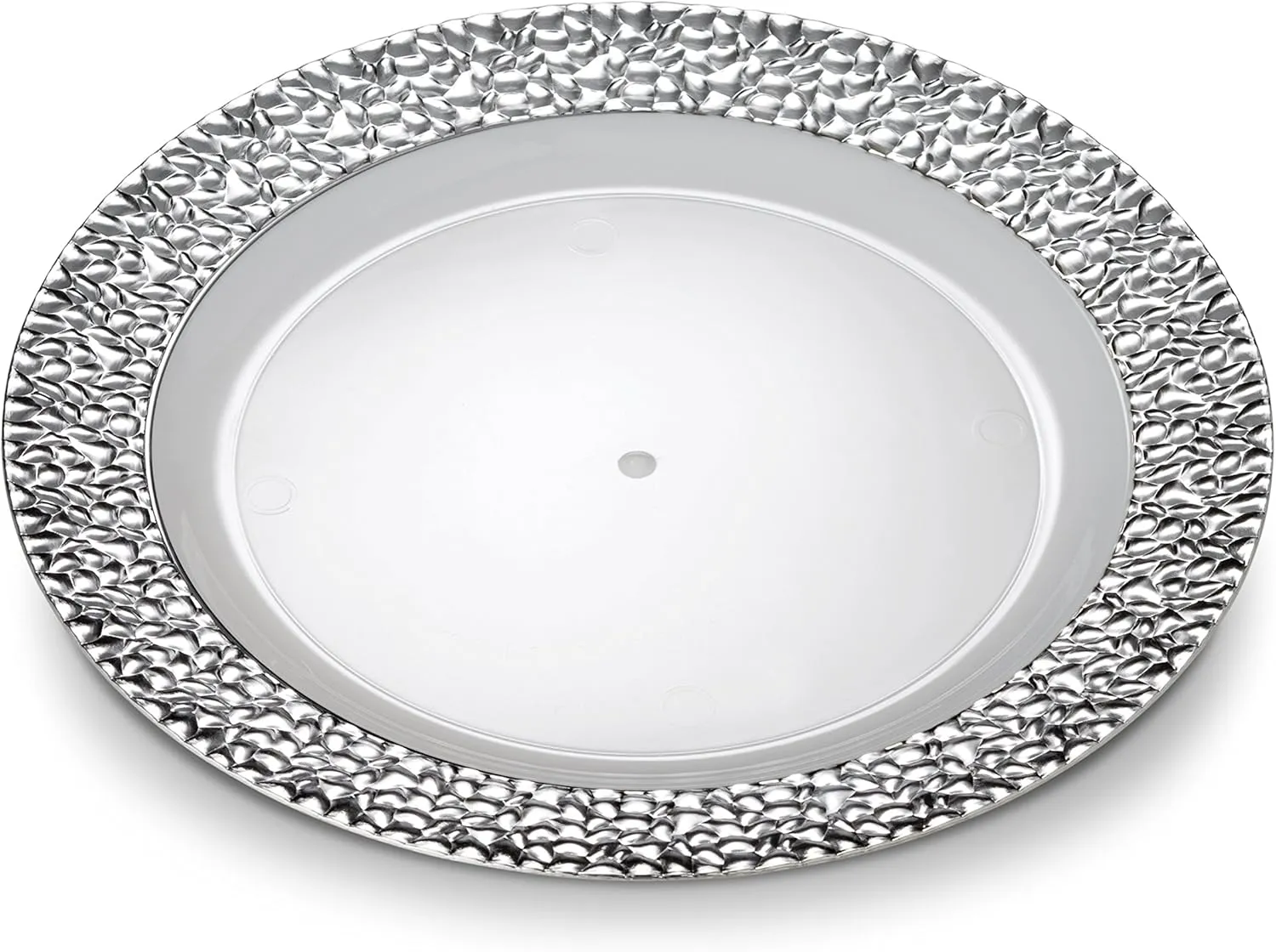 [48 Count - 7 Inch Plates] Laura Stein Designer Tableware Premium Heavyweight Plastic White Appetizer - Salad Plates With Silver Border, Party & Wedding Plate, Glitz Series, Disposable Dishes
