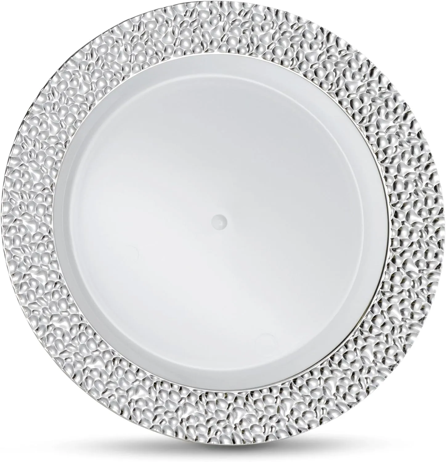 [48 Count - 7 Inch Plates] Laura Stein Designer Tableware Premium Heavyweight Plastic White Appetizer - Salad Plates With Silver Border, Party & Wedding Plate, Glitz Series, Disposable Dishes