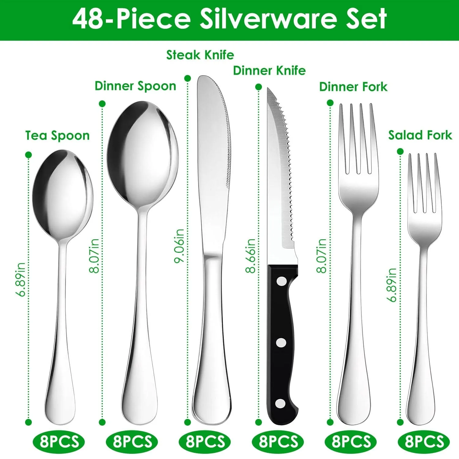 48-Piece: Stainless Steel Silverware Cutlery Set