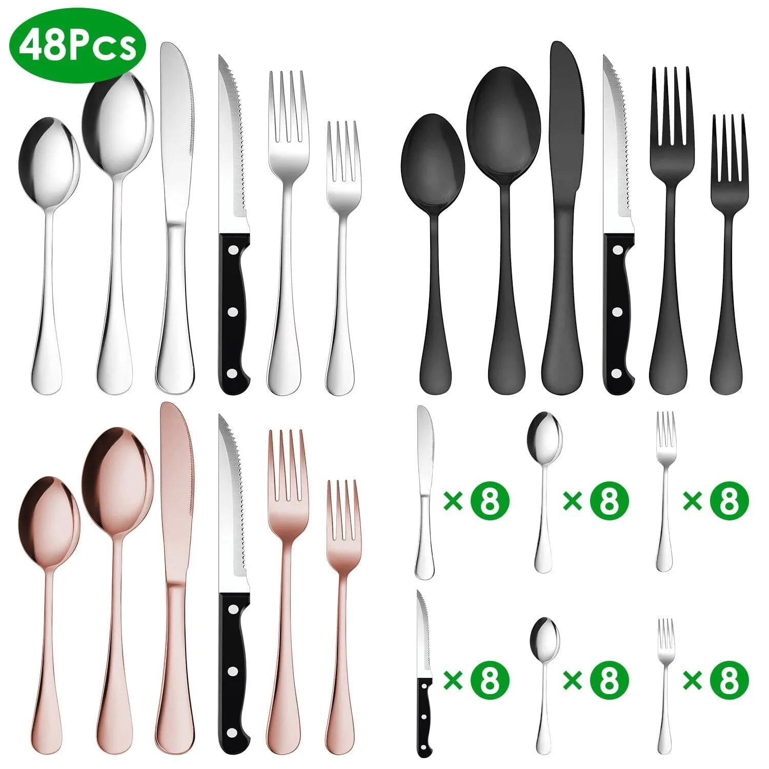 48-Piece: Stainless Steel Silverware Cutlery Set