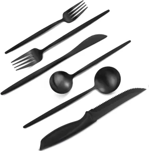 48 Pieces Matte Black Silverware Set with Steak Knives, Satin Finish tableware Cutlery Set, Home and Restaurant, Service for 8, Dishwasher Safe