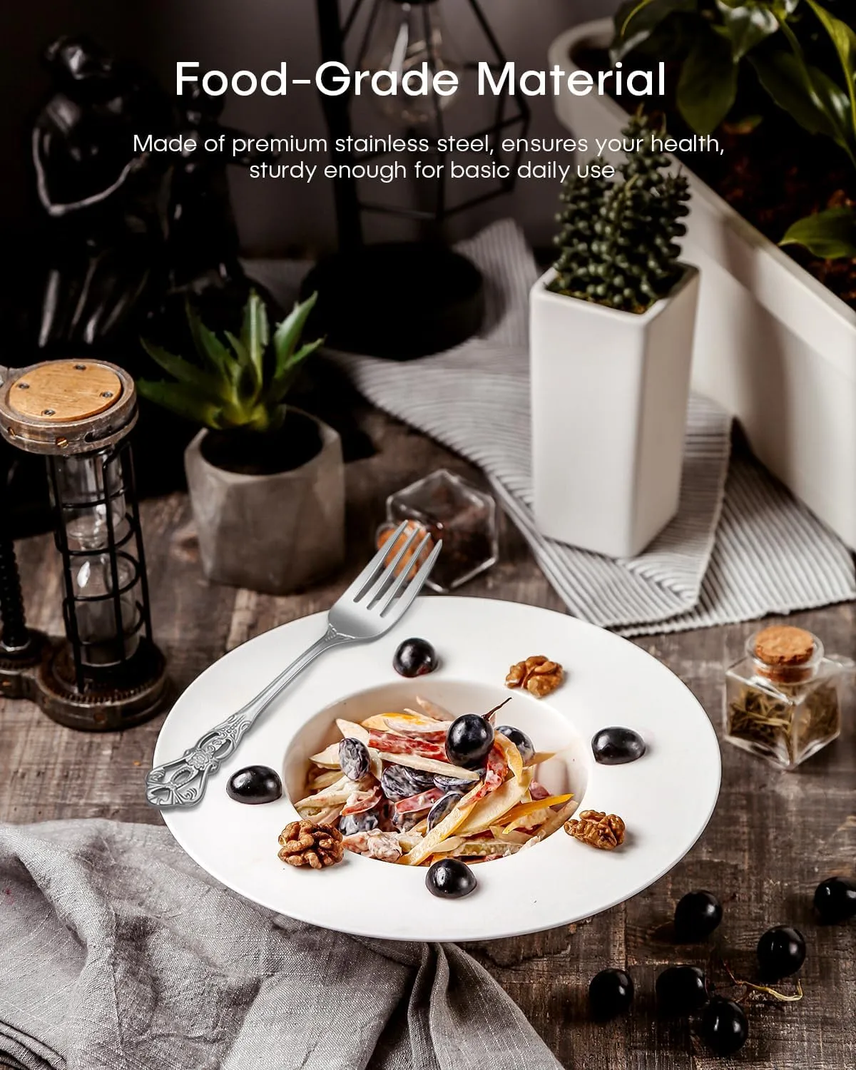 48 Pieces Retro Silverware Set for 8, Food-Grade Stainless Steel Cutlery Flatware Set with Forks Spoons Knives Set, Mirror Polished Tableware Eating Utensils Set,Dishwasher Safe