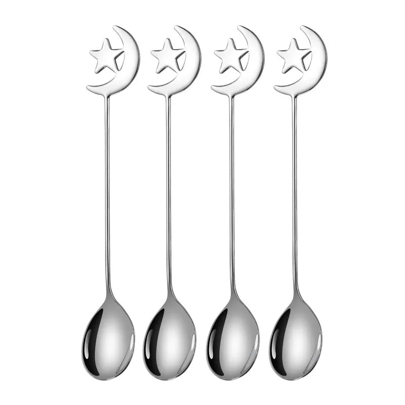 4/8pcs Stainless steel star moon spoon and fork tableware set honey dessert spoon coffee spoon suitable for coffee dessert shop