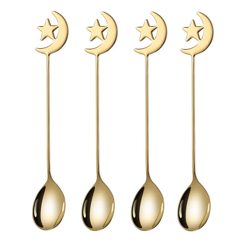 4/8pcs Stainless steel star moon spoon and fork tableware set honey dessert spoon coffee spoon suitable for coffee dessert shop