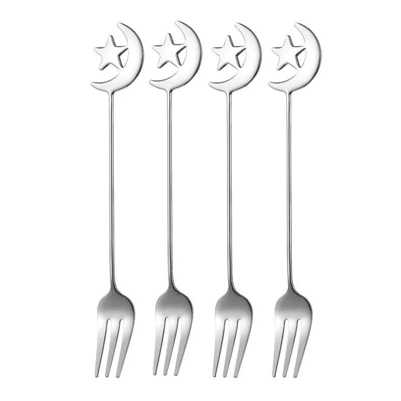 4/8pcs Stainless steel star moon spoon and fork tableware set honey dessert spoon coffee spoon suitable for coffee dessert shop