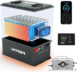 48V 105Ah Self-Heating Lithium Golf Cart Battery, Built-in Smart 200A BMS, with Touch Monitor & Mobile APP, 4000  Cycles LiFePO4 Battery, Max 10.24kW Power Output, Perfect for Golf Carts
