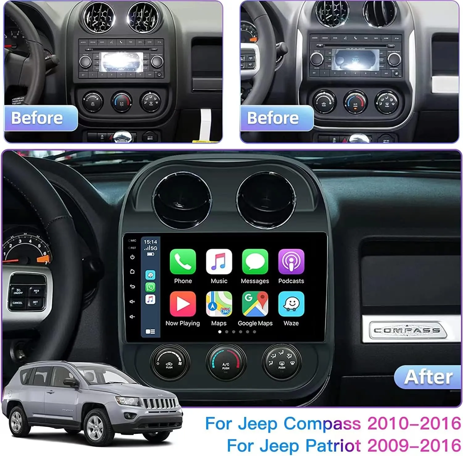 [4G 32G] Android 13 5GWIFI Car Radio Stereo for Jeep Compass Patriot 2010-2016 with Wireless CarPlay Android Auto, 10.1 inch Touchscreen Car Stereo with Bluetooth,WiFi,DSP,GPS,Backup Camera