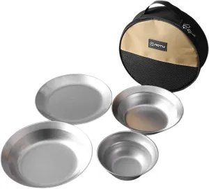 4pcs Camping Tableware Sets Reusable Stainless Steel Plates and Bowls for Outdoor Camping Hiking,Metal Plates and Bowls