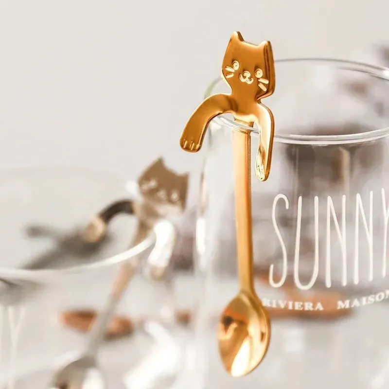 4pcs Stainless Steel Mini Cat Kitten Coffee Tea Dessert Drink Spoons Cute Flatware Set