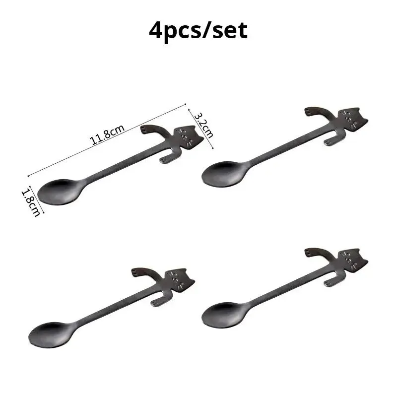 4pcs Stainless Steel Mini Cat Kitten Coffee Tea Dessert Drink Spoons Cute Flatware Set