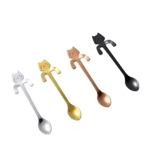 4pcs Stainless Steel Mini Cat Kitten Coffee Tea Dessert Drink Spoons Cute Flatware Set