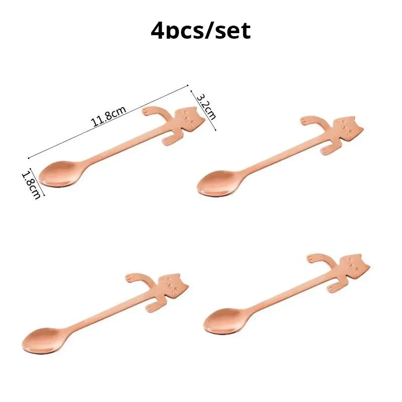 4pcs Stainless Steel Mini Cat Kitten Coffee Tea Dessert Drink Spoons Cute Flatware Set