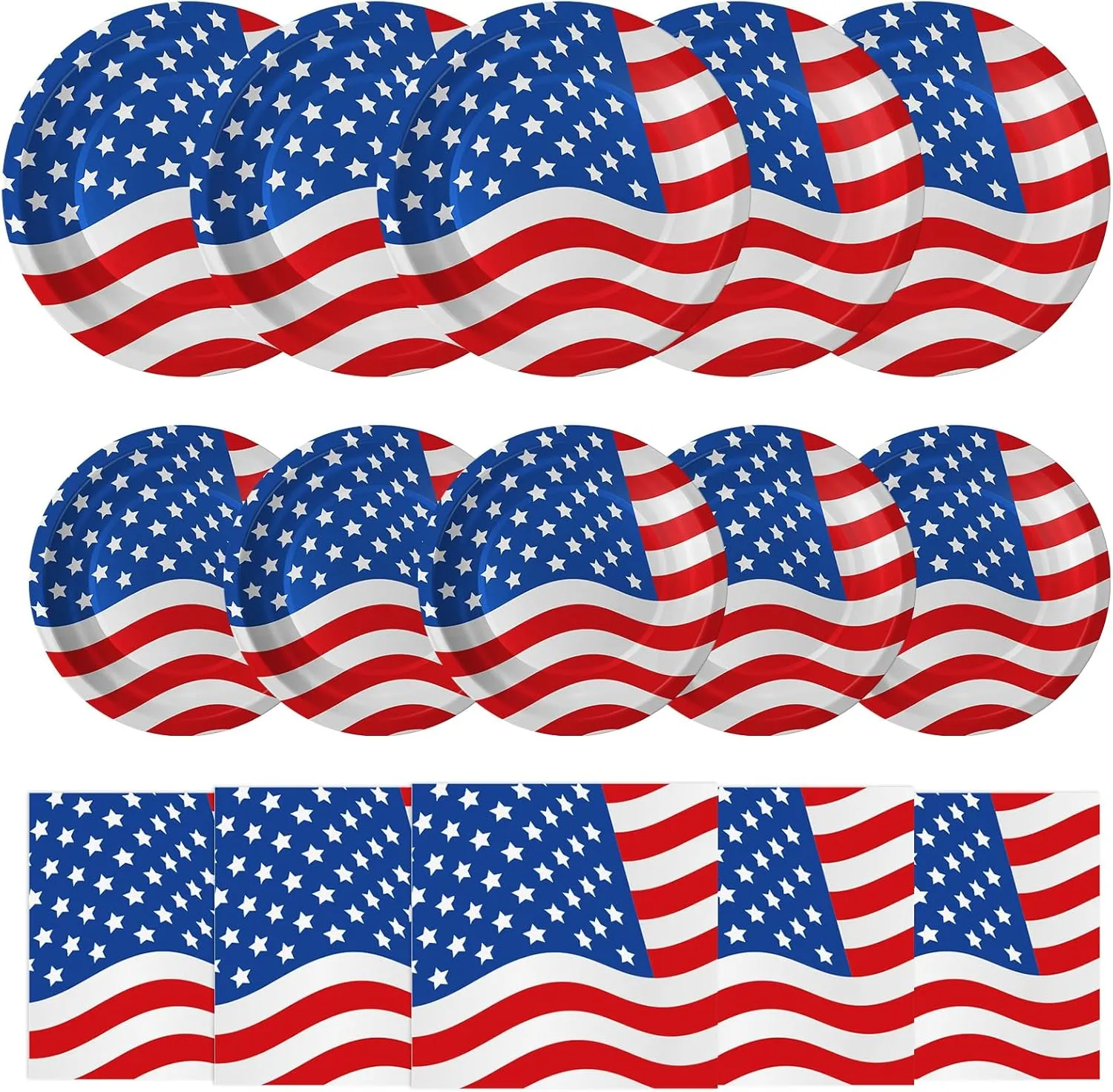 4th of July Plates and Napkins Sets - Patriotic American Flag Party Supplies Tableware, July 4th Disposable Paper Plates Napkins Set for Memorial Day, Independence Day Decorations Table Decor,Serve 50