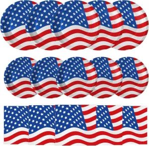 4th of July Plates and Napkins Sets - Patriotic American Flag Party Supplies Tableware, July 4th Disposable Paper Plates Napkins Set for Memorial Day, Independence Day Decorations Table Decor,Serve 50