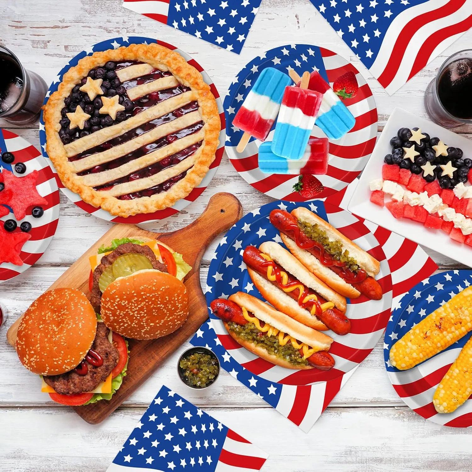4th of July Plates and Napkins Sets - Patriotic American Flag Party Supplies Tableware, July 4th Disposable Paper Plates Napkins Set for Memorial Day, Independence Day Decorations Table Decor,Serve 50