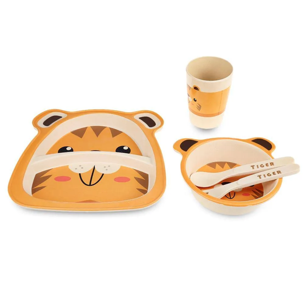 5 pcs Baby Bamboo Fibre Tableware Animal Pattern