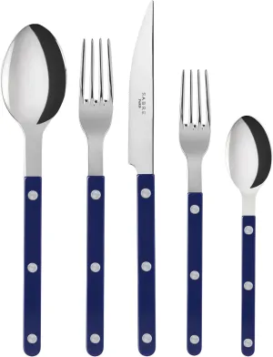 5-Piece Flatware Set - Bistrot Collection - Knife, Fork, Soup Spoon, Teaspoon & Dessert Fork - Stainless Steel & Nylon - Dishwasher Safe - Navy Blue - Brilliant Finish