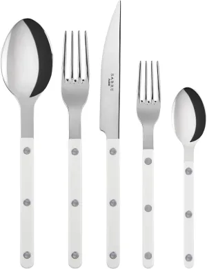 5-Piece Flatware Set - Bistrot Collection - Knife, Fork, Soup Spoon, Teaspoon & Dessert Fork - Stainless Steel & Nylon - Dishwasher Safe - White - Brilliant Finish