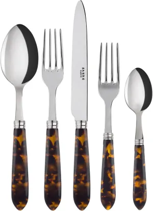 5-Piece Flatware Set - Tortue Collection - Knife, Fork, Soup Spoon, Teaspoon & Dessert Fork - Stainless Steel & Acrylic - Dishwasher Safe - Scaled Effect
