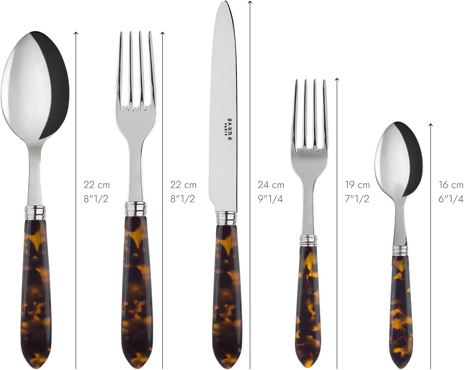 5-Piece Flatware Set - Tortue Collection - Knife, Fork, Soup Spoon, Teaspoon & Dessert Fork - Stainless Steel & Acrylic - Dishwasher Safe - Scaled Effect