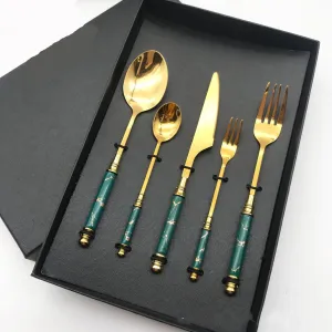 5 Piece - Stainless Steel Tableware With Ceramic Handle