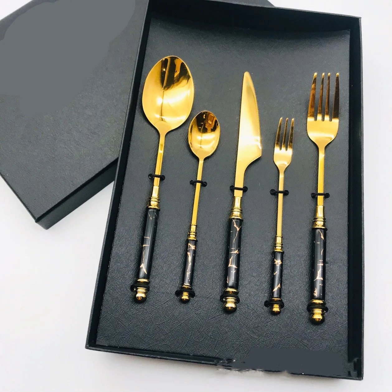 5 Piece - Stainless Steel Tableware With Ceramic Handle