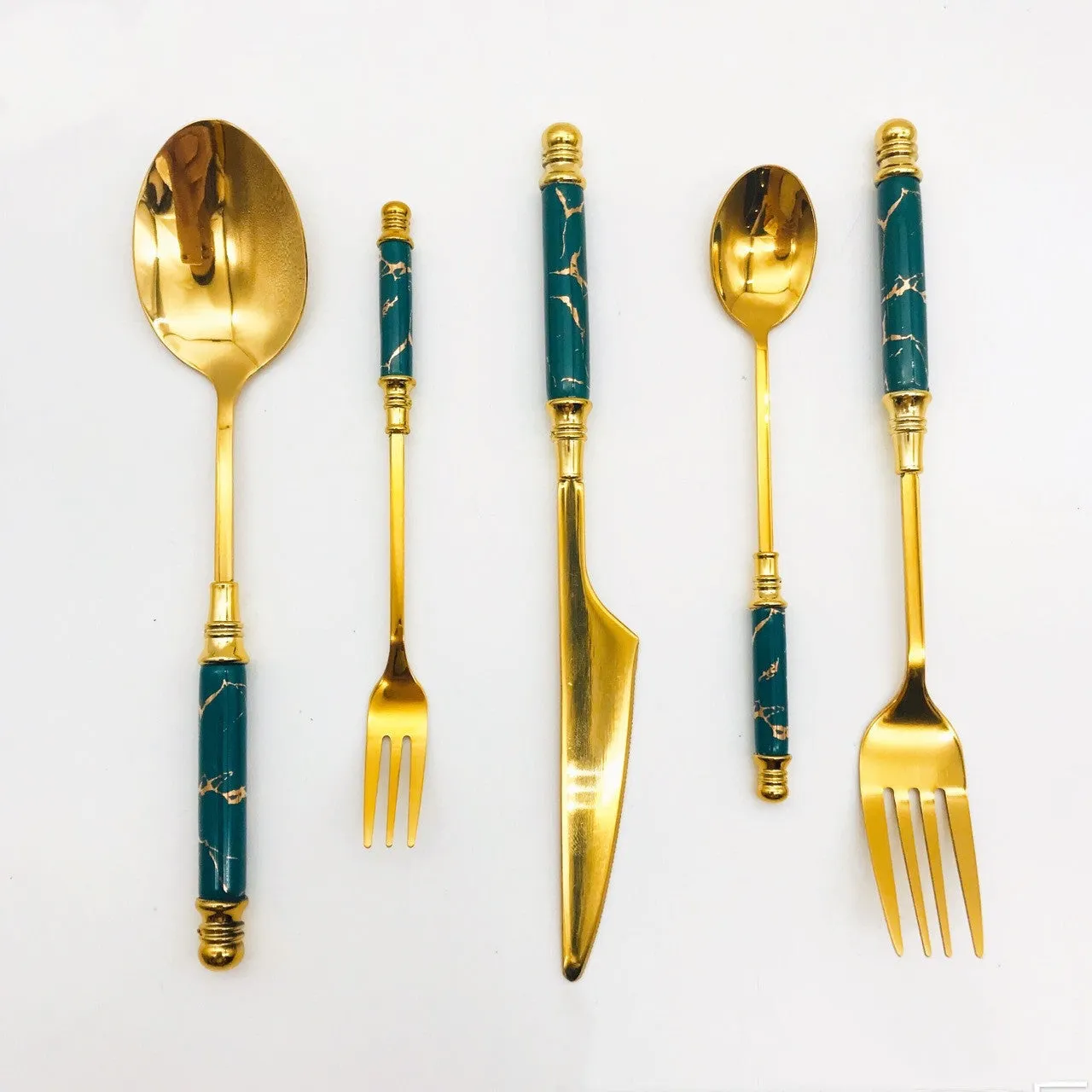 5 Piece - Stainless Steel Tableware With Ceramic Handle