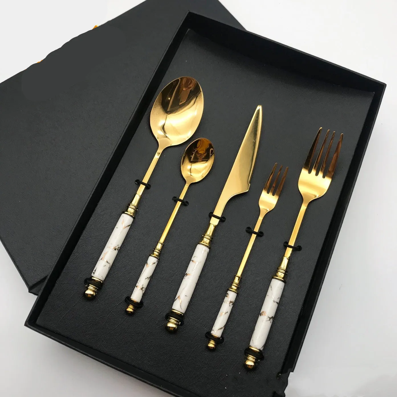 5 Piece - Stainless Steel Tableware With Ceramic Handle