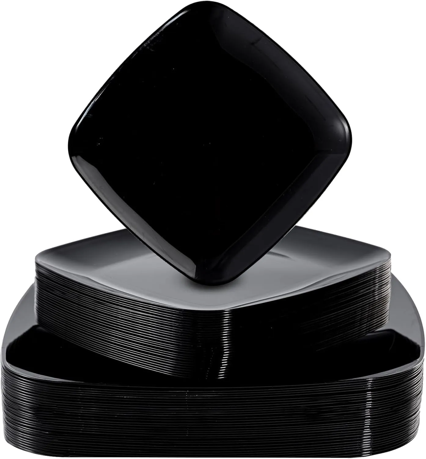 50 Pack Square Plates, Premium Heavy Duty Plastic Plates Tableware incl 25 Salad Dessert Appetizer Plates &25 Dinner Disposable Plates Dishes for Weddings, Parties, & Catering-Black