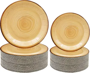 50Pcs Wood Grain Party Supplies Wood Paper Plates Set 9"Rustic Wood Slice Dinner Plates,7"Woodland Plates Camp-Fire Camping Party Supplies Woodland Baby Shower Lumberjack Birthday Party Decorations