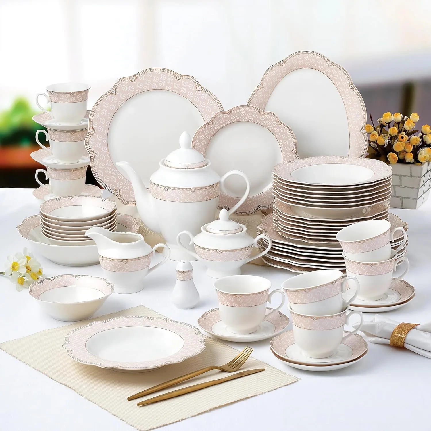 57-pc Banquet Dinnerware Set, Luxury Tableware Dining Service for 8