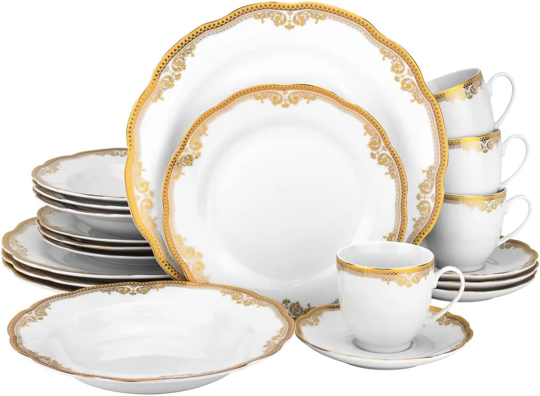 57 piece Banquet Dinnerware Set with Scalloped Edges - Luxury Tableware Dining Service for 8