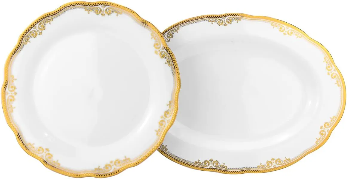 57 piece Banquet Dinnerware Set with Scalloped Edges - Luxury Tableware Dining Service for 8