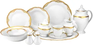 57 piece Banquet Dinnerware Set with Scalloped Edges - Luxury Tableware Dining Service for 8