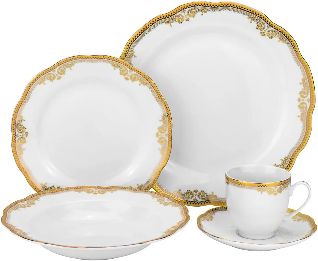 57 piece Banquet Dinnerware Set with Scalloped Edges - Luxury Tableware Dining Service for 8
