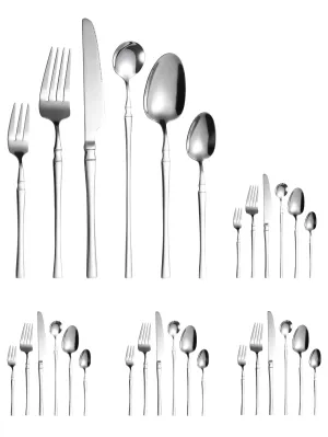 6 / 24 / 30 Piece Stainless Steel Tableware Set For Family Kitchen Hotel Party