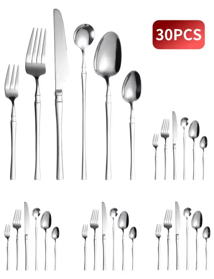 6 / 24 / 30 Piece Stainless Steel Tableware Set For Family Kitchen Hotel Party