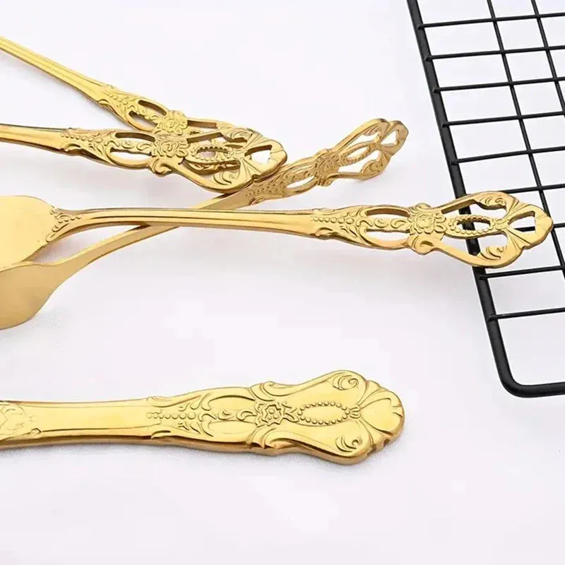 6 / 30 Piece Gold Embossed Stainless Steel Tableware Set