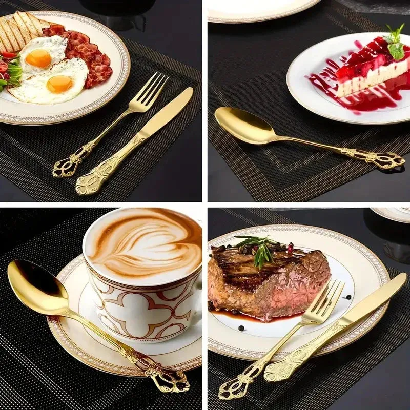 6 / 30 Piece Gold Embossed Stainless Steel Tableware Set